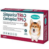 Таблетки Zoetis Simparica Trio Сімпаріка Тріо від бліх, кліщів, гельмінтів для собак 10-20 кг, 3 таб