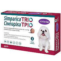 Таблетки Zoetis Simparica Trio Симпарика Трио от блох, клещей, гельминтов для собак 2,5-5 кг, 3 таб