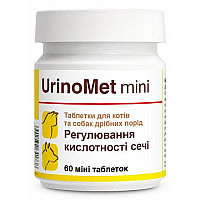Таблетки Dolfos UrinoMet mini УриноМет мини для регулирования кислотности мочи у собак и кошек мелких пород, 60 таб