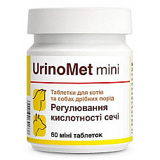 Таблетки Dolfos UrinoMet mini УриноМет міні для регулювання кислотності сечі у собак і кішок дрібних порід, 60 таб