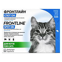 Boehringer Ingelheim Фронтлайн спот он - інсекто-акарицидний розчин контактної дії для зовнішнього застосування для котів та кошенят з 8 тижневого віку та вагою від 1 кг. - 1 піпетка