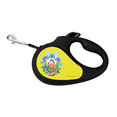 Повідець-рулетка для собак WAUDOG R-leash, малюнок "Рік та Морті 2", M, до 25 кг, 5 м, світловідбиваюча стрічка чорний