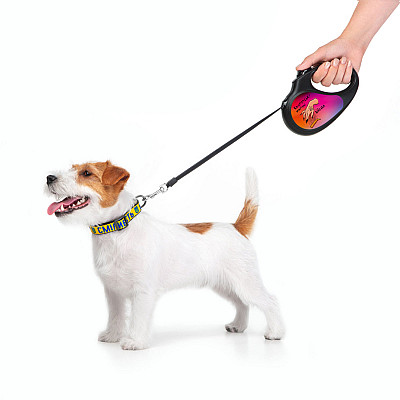 Повідець-рулетка для собак WAUDOG R-leash, малюнок "Конотопські магічні війська", S, до 15 кг, 5 м, світловідбиваюча стрічка чорний