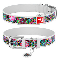 Нашийник WAUDOG Design з малюнком "Мандали", преміум шкіра, металева пряжка (ширина 12 мм, довжина 21-29 см) білий