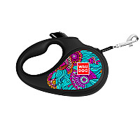 Повідець-рулетка для собак WAUDOG R-leash, малюнок "Літо", S, до 15 кг, 5 м, світловідбиваюча стрічка чорний