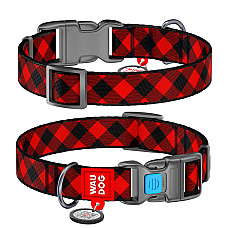 Ошейник для собак нейлоновый WAUDOG Nylon с QR паспортом, рисунок "Шотландка красная", пластиковый фастекс, Ш 25 мм, Длин 33-49 см
