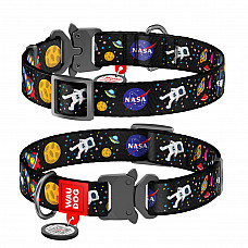 Ошейник для собак нейлоновый WAUDOG Nylon с QR паспортом, рисунок "NASA", металлическая пряжка-фастекс, Ш 20 мм, Длин 28-40 см