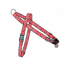 Шлей для собак быстросъемный WAUDOG Nylon с QR паспортом, рисунок "Этно красный", пластиковый фастекс, Ш 15 мм, А 40-55 см, В 45-60 см
