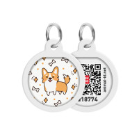 Адресник для собак и кошек металлический WAUDOG Smart ID с QR паспортом, рисунок "Корги", круг, Д 25 мм