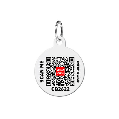 Адресник для собак та котів персоналізований металевий WAUDOG Smart ID з QR паспортом, S, малюнок "Кавун", коло, Д 25 мм
