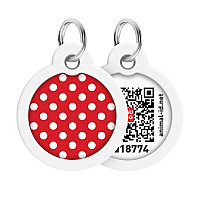Адресник для собак і котів металевий WAUDOG Smart ID з QR паспортом, малюнок "Горох", коло, Д 30 мм