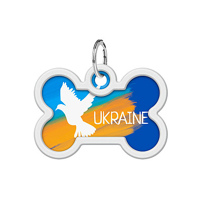 Адресник для собак і котів металевий WAUDOG Smart ID з QR паспортом, малюнок "Прапор", кістка, Д 40 мм, Ш 28 мм