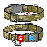 Ошейник для собак нейлоновый WAUDOG Nylon с QR-паспортом, рисунок "Милитари", пластиковый фастекс, M, Ш 20 мм, Длин 28-40 см