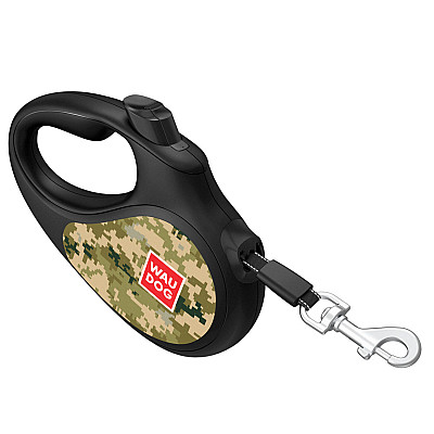 Повідець-рулетка для собак WAUDOG R-leash, малюнок "Мілітарі", XS, до 12 кг, 3 м, світловідбиваюча стрічка