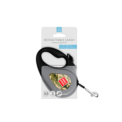 Повідець-рулетка для собак WAUDOG R-leash, малюнок "Мілітарі", XS, до 12 кг, 3 м, світловідбиваюча стрічка