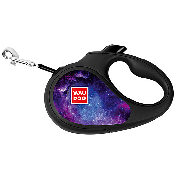Повідець-рулетка для собак WAUDOG R-leash, малюнок "NASA21", S, до 15 кг, 5 м, світловідбиваюча стрічка чорний