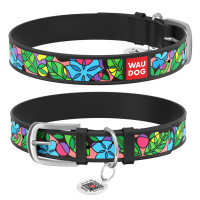 Ошейник WAUDOG Design с рисунком "Эмаль", премиум кожа, металлическая пряжка (ширина 20 мм, длина 30-39 см) черный