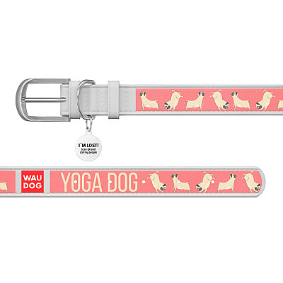 Нашийник WAUDOG Design з малюнком "Йога-пес", преміум шкіра, металева пряжка (ширина 12 мм, довжина 19-25 см) білий