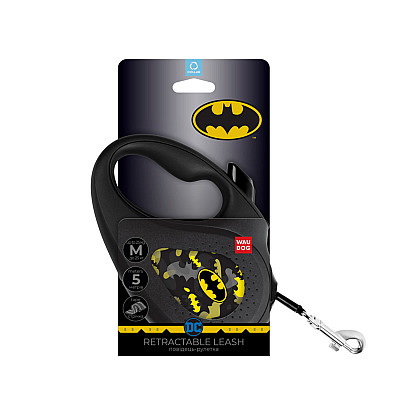 Повідець-рулетка для собак WAUDOG R-leash, малюнок "Бетмен Візерунок", M, до 25 кг, 5 м, світловідбиваюча стрічка чорний