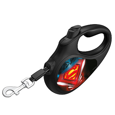 Повідець-рулетка для собак WAUDOG R-leash, малюнок "Супермен Лого", S, до 15 кг, 5 м, світловідбиваюча стрічка