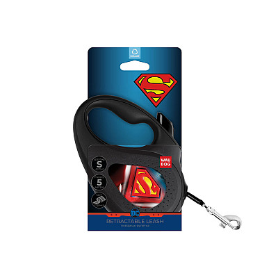 Повідець-рулетка для собак WAUDOG R-leash, малюнок "Супермен Лого", S, до 15 кг, 5 м, світловідбиваюча стрічка