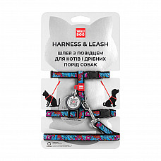Шлей с поводком для кошек WAUDOG Nylon с QR паспортом, рисунок "Лето", пластиковый фастекс, Ш 10 мм, В 25-40 см, С 20-30 см
