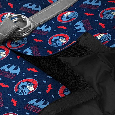 Шлея для собак м'яка WAUDOG Clothes з QR паспортом, малюнок "Бетмен червоно-блакитний", XS1, В 24-27 см, С 18-20 см