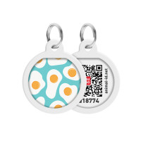 Адресник для собак и кошек металлический WAUDOG Smart ID с QR паспортом, рисунок "Яичница", круг, Д 25 мм