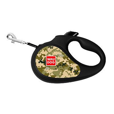Поводок-рулетка для собак WAUDOG R-leash, рисунок "Милитари", S, до 15 кг, 5 м, светоотражающая лента