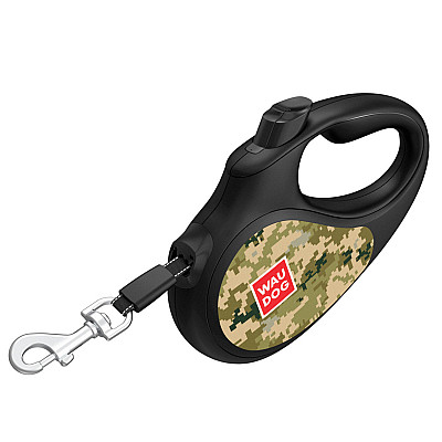 Поводок-рулетка для собак WAUDOG R-leash, рисунок "Милитари", S, до 15 кг, 5 м, светоотражающая лента