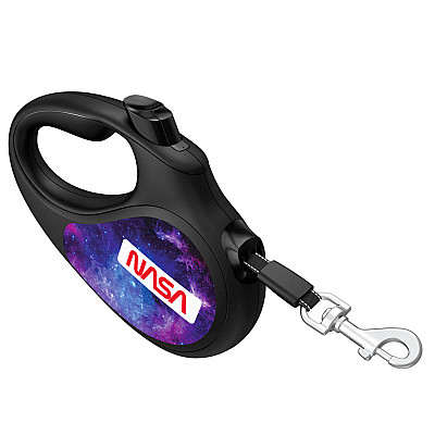 Повідець-рулетка для собак WAUDOG R-leash, малюнок "NASA21", M, до 25 кг, 5 м, світловідбиваюча стрічка чорний