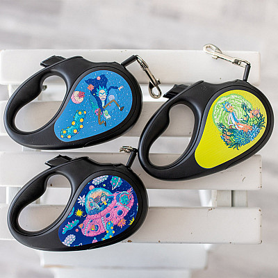 Поводок-рулетка для собак WAUDOG R-leash, рисунок "Год и Морти 2", XS, до 12 кг, 3 м, светоотражающая черная лента