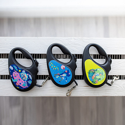 Поводок-рулетка для собак WAUDOG R-leash, рисунок "Год и Морти 2", XS, до 12 кг, 3 м, светоотражающая черная лента