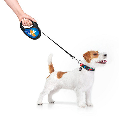 Повідець-рулетка для собак WAUDOG R-leash, малюнок "Прапор", M, до 25 кг, 5 м, світловідбиваюча стрічка чорний