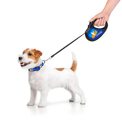Повідець-рулетка для собак WAUDOG R-leash, малюнок "Прапор", M, до 25 кг, 5 м, світловідбиваюча стрічка чорний