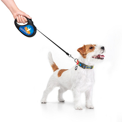 Повідець-рулетка для собак WAUDOG R-leash, малюнок "Прапор", M, до 25 кг, 5 м, світловідбиваюча стрічка чорний