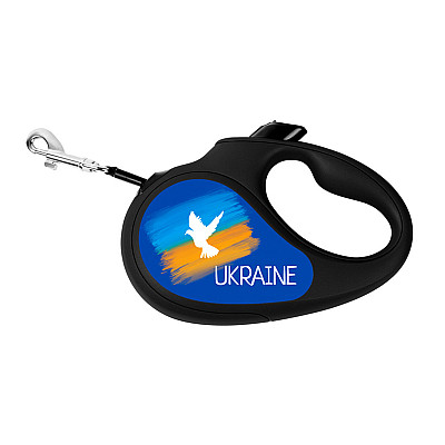 Повідець-рулетка для собак WAUDOG R-leash, малюнок "Прапор", M, до 25 кг, 5 м, світловідбиваюча стрічка чорний