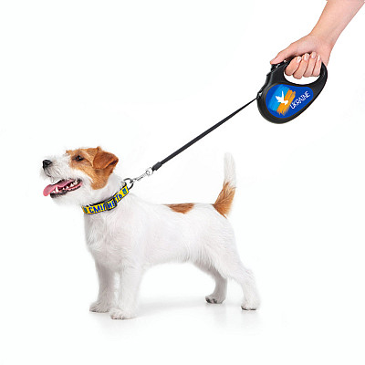 Повідець-рулетка для собак WAUDOG R-leash, малюнок "Прапор", M, до 25 кг, 5 м, світловідбиваюча стрічка чорний