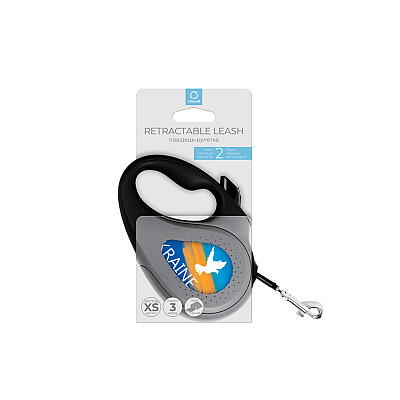 Поводок-рулетка для собак WAUDOG R-leash, рисунок "Флаг", XS, до 12 кг, 3 м, светоотражающая лента черный