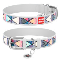 Ошейник WAUDOG Design с рисунком "Бохо", премиум кожа, металлическая пряжка (ширина 12 мм, длина 21-29 см) белый