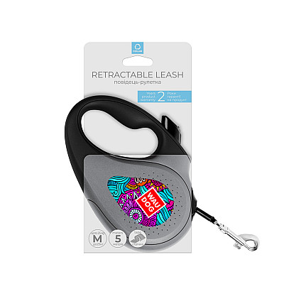 Поводок-рулетка для собак WAUDOG R-leash, рисунок "Лето", M, до 25 кг, 5 м, светоотражающая лента черный