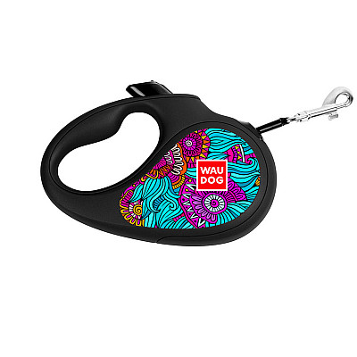 Поводок-рулетка для собак WAUDOG R-leash, рисунок "Лето", M, до 25 кг, 5 м, светоотражающая лента черный