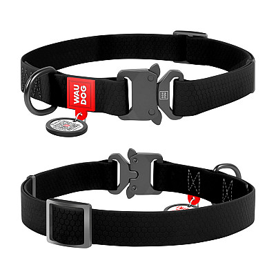 Ошейник для собак водостойкий WAUDOG Waterproof c QR паспортом, металлическая пряжка-фастекс, Ш 25 мм, Длин 34-49 см, черный