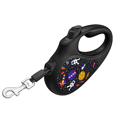 Повідець-рулетка для собак WAUDOG R-leash, малюнок "NASA", XS, до 12 кг, 3 м, світловідбиваюча стрічка чорний