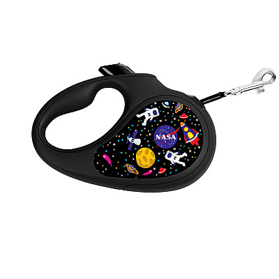 Повідець-рулетка для собак WAUDOG R-leash, малюнок "NASA", XS, до 12 кг, 3 м, світловідбиваюча стрічка чорний