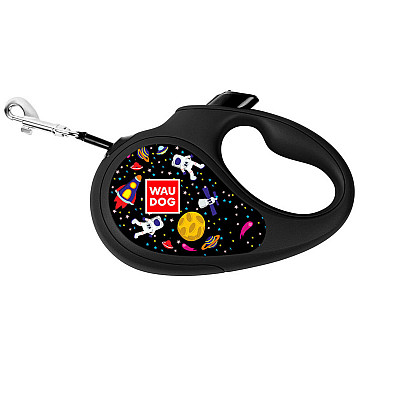 Повідець-рулетка для собак WAUDOG R-leash, малюнок "NASA", XS, до 12 кг, 3 м, світловідбиваюча стрічка чорний