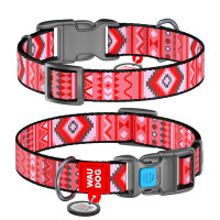 Ошейник для собак нейлоновый WAUDOG Nylon с QR паспортом, рисунок "Этно красный", пластиковый фастекс, Ш 25 мм, Длин 37-58 см