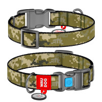 Ошейник для собак нейлоновый WAUDOG Nylon с QR-паспортом, рисунок "Милитари", пластиковый фастекс, XL, Ш 25 мм, Длин 37-58 см