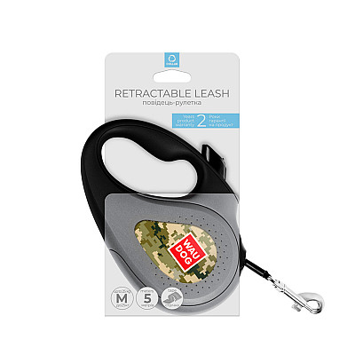 Повідець-рулетка для собак WAUDOG R-leash, малюнок "Мілітарі", M, до 25 кг, 5 м, світловідбиваюча стрічка