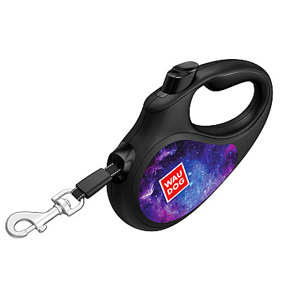 Повідець-рулетка для собак WAUDOG R-leash, малюнок "NASA21", L, до 50 кг, 5 м, світловідбиваюча стрічка чорний